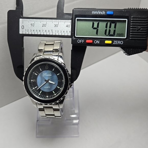 Mens Breda Watch 41mm Silver Tone Blue Mother Of Pearl Dial New Battery - Picture 4 of 10